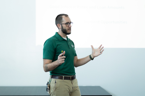 One of our finance counselors is giving a presentation.