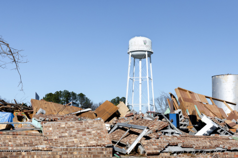 The city of Dresden and the tornado damage.